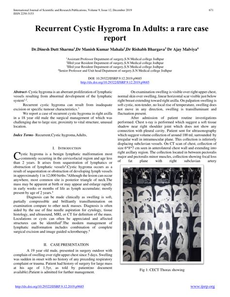 Pdf Recurrent Cystic Hygroma In Adults A Rare Case Report