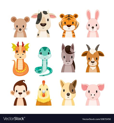 Twelve animals chinese zodiac signs icons set Vector Image