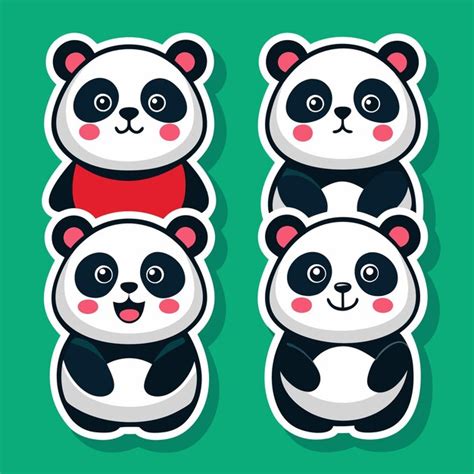 Cuatro Lindos Pandas De Dibujos Animados Con Diferentes Expresiones