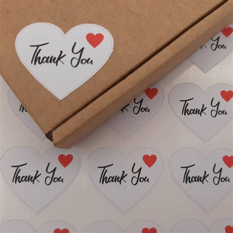 Thank You Heart Shaped Vinyl Stickers Handmade Goods Supporting