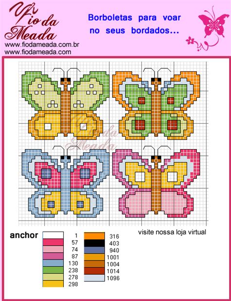 Ateliê de Mimos da Quelsfs Gráfico Borboletas ponto cruz