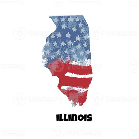 Usa State Illinois State Silhouette Watercolor American Flag