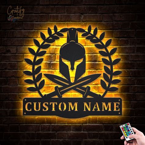 Spartan Warrior Monogram Metal Wall Art Led Lights V2 Custom Spartan