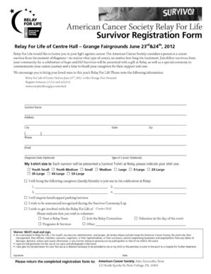 Fillable Online Relay Acsevents Centre Hall Survivor Form Relay