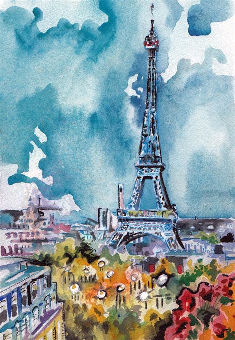 Watercolor Winter Paris Eiffel Tower Watercolor Original Art Paris