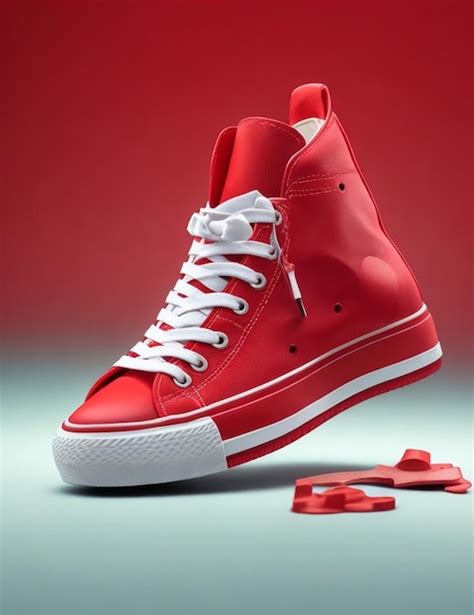 Premium AI Image | A pair of red converse with white laces and white laces.