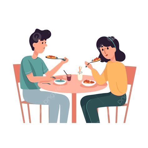 Eating Dinner Clipart Young Man And Woman In Food Restaurant Eating