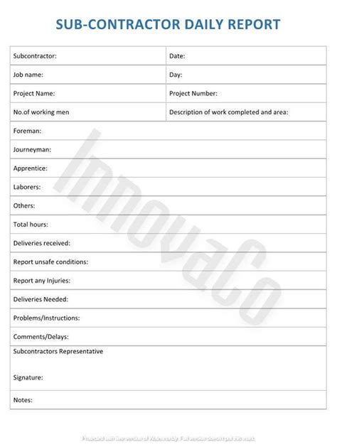 Subcontractor Daily Report Template