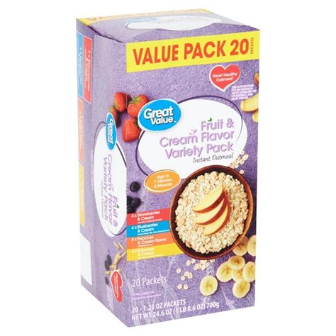 Great Value Instant Oatmeal Fruit And Cream Variety Value Pack 20