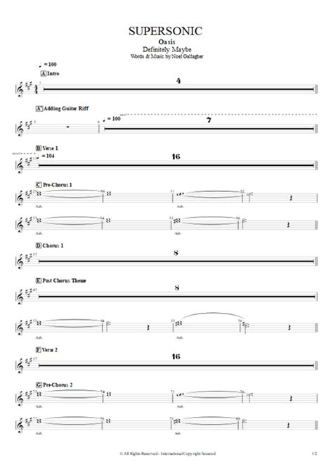 Supersonic Tab By Oasis Guitar Pro Full Score MySongBook