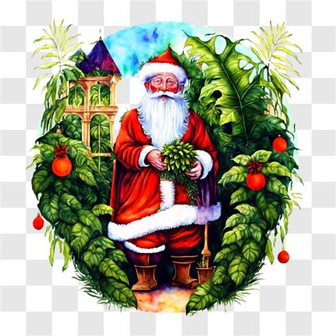 Descarga Santa Claus con Plantas y Árboles PNGs En Línea Creative Fabrica