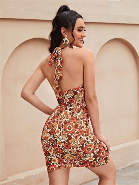 Shein Wywh Self Tie Backless Allover Floral Dress Shein Usa