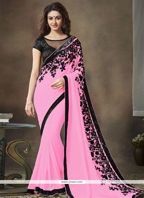 Buy Pink Faux Georgette Saree Designer Sarees