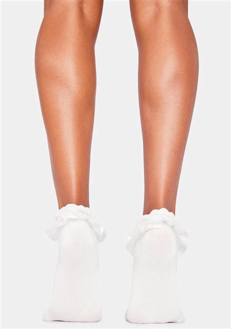 Satin Ruffle Cuff Ankle Socks White Dolls Kill