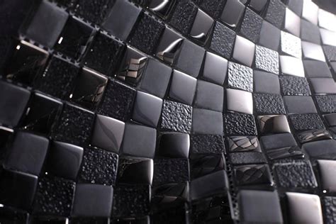 Glossy And Matte Black Raindrop Modern Square Glass Mosaic Tiles Mosaic Tiles Mosaic Glass