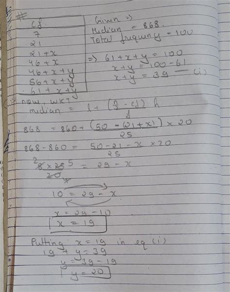 The Median Of The Following Data Is Find The Values Of X And Y If