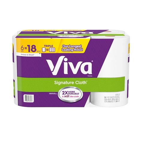 Viva Signature Cloth Paper Towels, Select-a-Size, White, 6 Triple Rolls (18 Regular Rolls), 2X ...