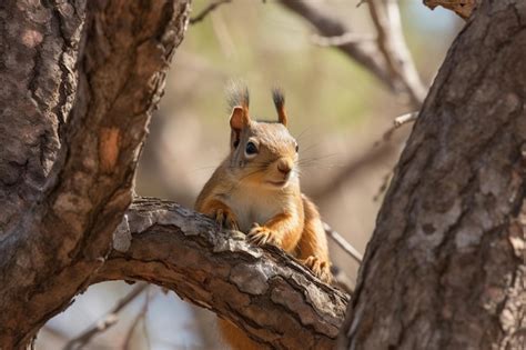 Una Ardilla Roja Se Sienta En La Rama De Un Rbol En Un Parque Foto