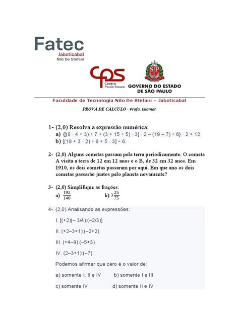 Resolução De Expressões Numéricas Problemas Envolvendo Cometas E Simplificação De Frações Em