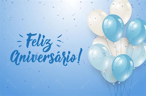 Ilustração Balões Escrita Feliz Aniversário em Fundo Azul Vetor EPS