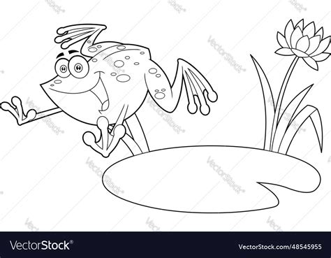 Outlined cute frog cartoon character jumping Vector Image