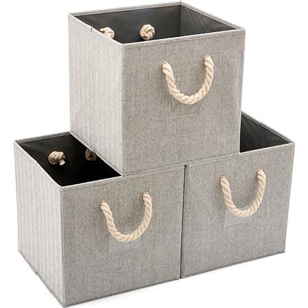 Ezoware Set Of Bamboo Cotton Fabric Collapsible Cube Storage Basket