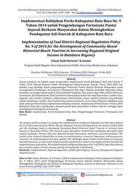 PDF Implementasi Kebijakan Perda Kabupaten Batu Bara No 9 Tahun 2014