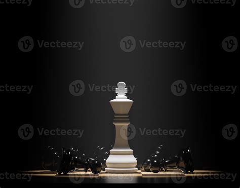 White Chess King Among Lying Black Pawns On A Chessboard 3D Rendering