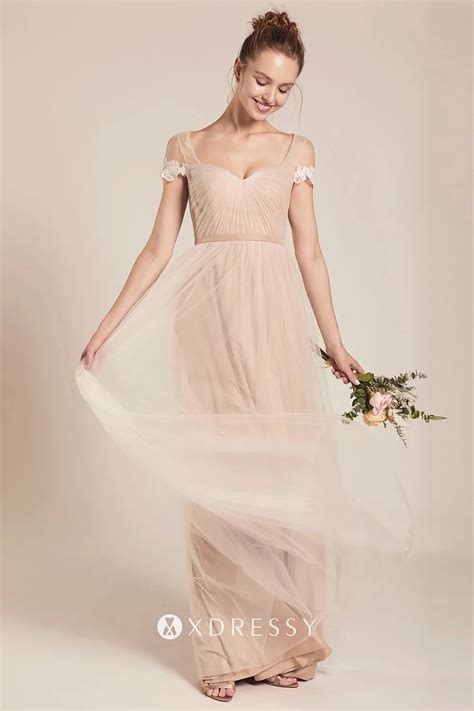 Nude Satin And Tulle Overlay Sweetheart Bridesmaid Gown Xdressy