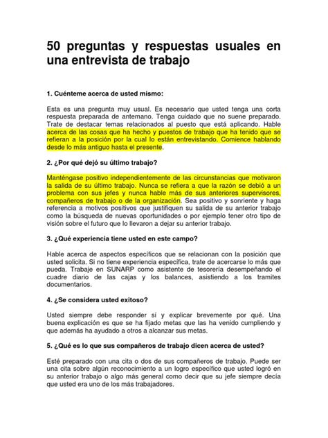 50 Preguntas Y Respuestas Usuales En Una Entrevista De Trabajo