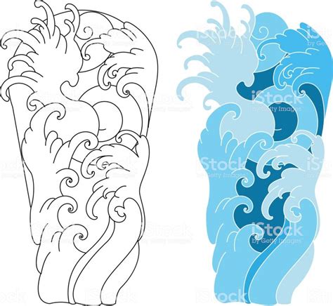 Hand Drawn Wave For Tattoo Design Background For Japanese Tattoo