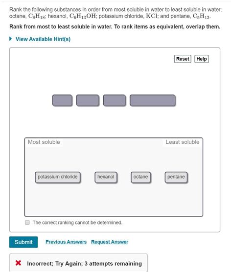 Solved Rank The Following Substances In Order From Most Chegg