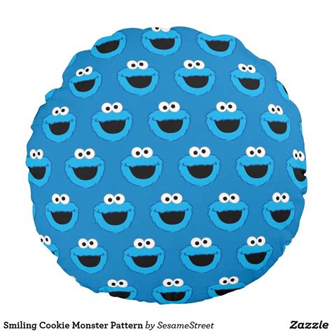 Smiling Cookie Monster Pattern Round Pillow Zazzle Monster Cookies