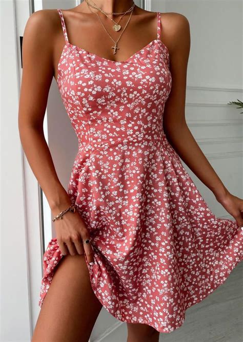 Floral Lace Up Open Back Spaghetti Strap Mini Dress Red Pretty