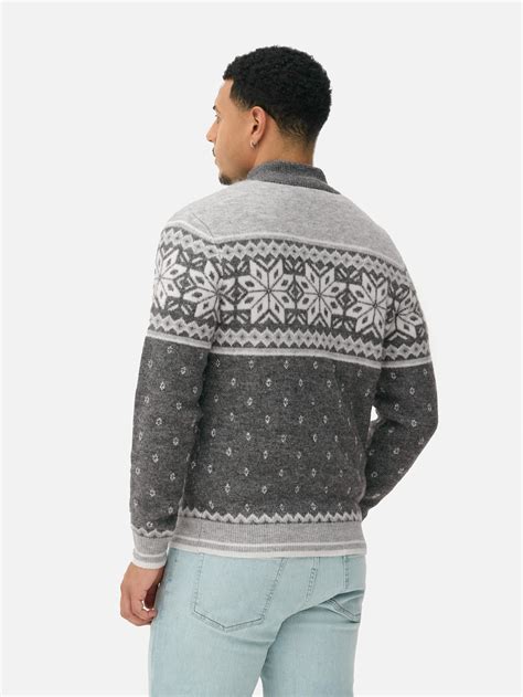 Pull Motif Jacquard Et Col Zipp Gris Homme Primark