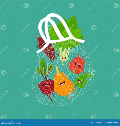 Bolsa De Malla Con Verduras Graciosas Ilustraci N Vectorial Stock De