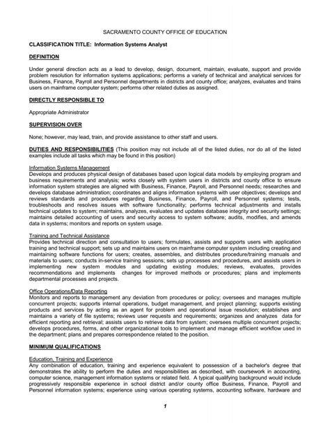 Job Description Information Systems Analyst Sacramento County