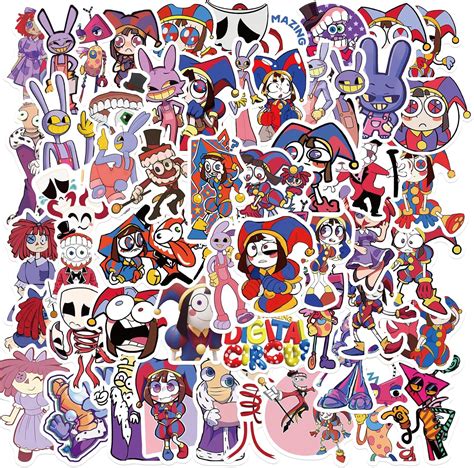 56pcs Amazing Digital Circus Stickers Pack Cartoon Waterproof Sticker Decals For