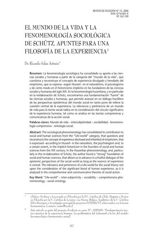 Pdf El Mundo De La Vida Y La Fenomenolog A Resumen La