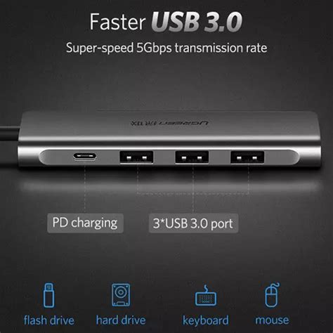 Ugreen Port Hub 5 In 1 Usb C To 4xusb A Hdmi And Pd 15596 Gray