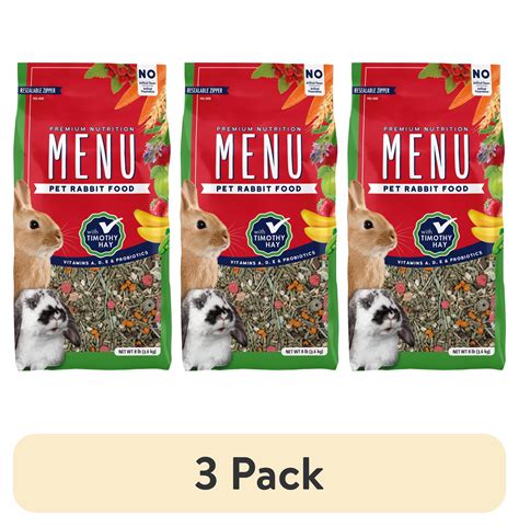 3 Pack Menu Premium Rabbit Food Timothy Hay Pellets Blend Vitamin