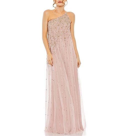 Mac Duggal Beaded One Shoulder Sleeveless Beaded Gown Dillards