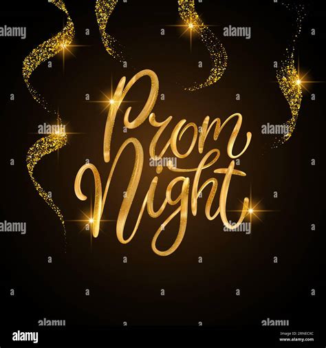 Prom Night Glitter Text Card Shiny Sparkle 3d Vector Gold Golden Lettering Calligraphy Card Art