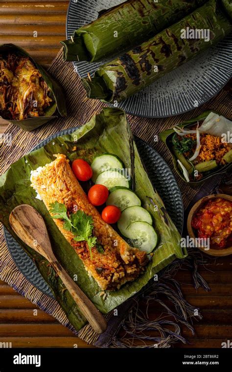 Nasi Bakar Or Grilled Rice Toasted Rice Wrapped In Banana Leaf