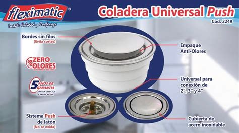 Coladera Redonda Push Acero Inox Anti Olores Fleximatic Mercadolibre