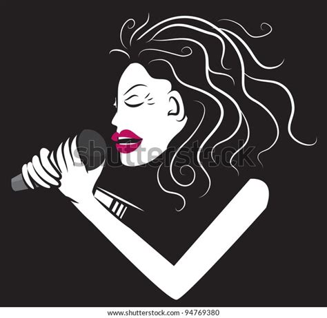 Woman Singer Holding Microphone Black White Stock Vector Royalty Free