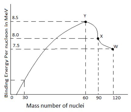 Binding energy per nucleon vs mass number curve for nuclei is shown in the figure. W, X, Y and Z ...