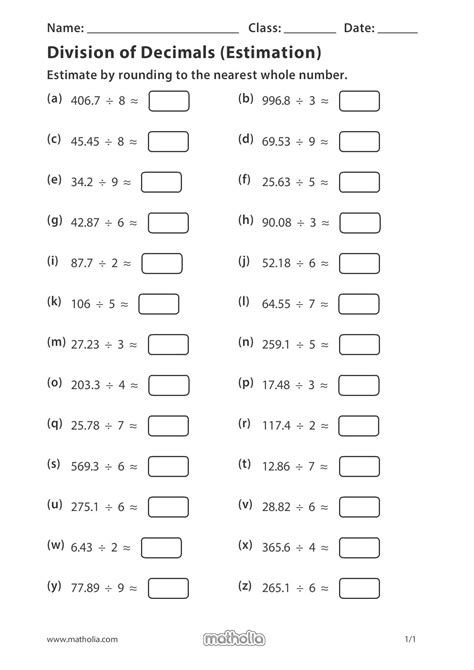 Grade 6 Math Worksheet Decimals Long Division Of Decimals By Whole Grade 6 Division Of