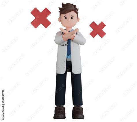 D Rendering Cartoon Character Man Doctor Raise Hand Stopp Things With