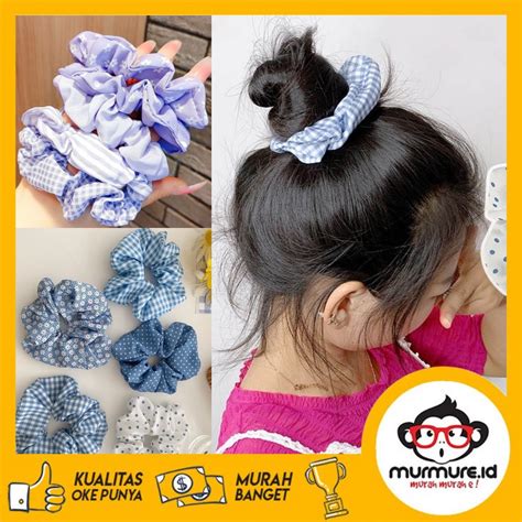 Jual Murmure Id Ikat Rambut Scrunchie Cepol Blueming Biru Bunga Kotak